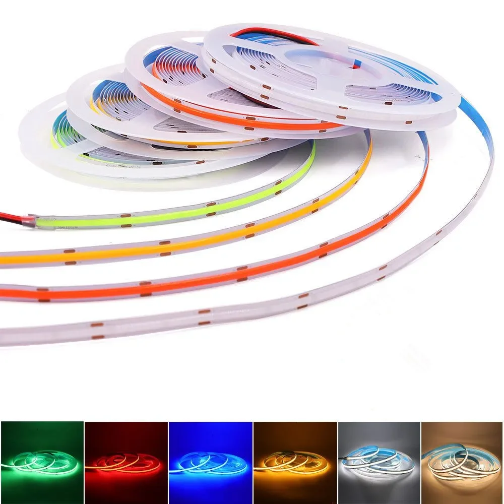 12V 24V COB LED Strip 384 528 Chips/M High Density Flexible FOB Red Green Blue Warm Nature Cool White Linear Dimmable Light