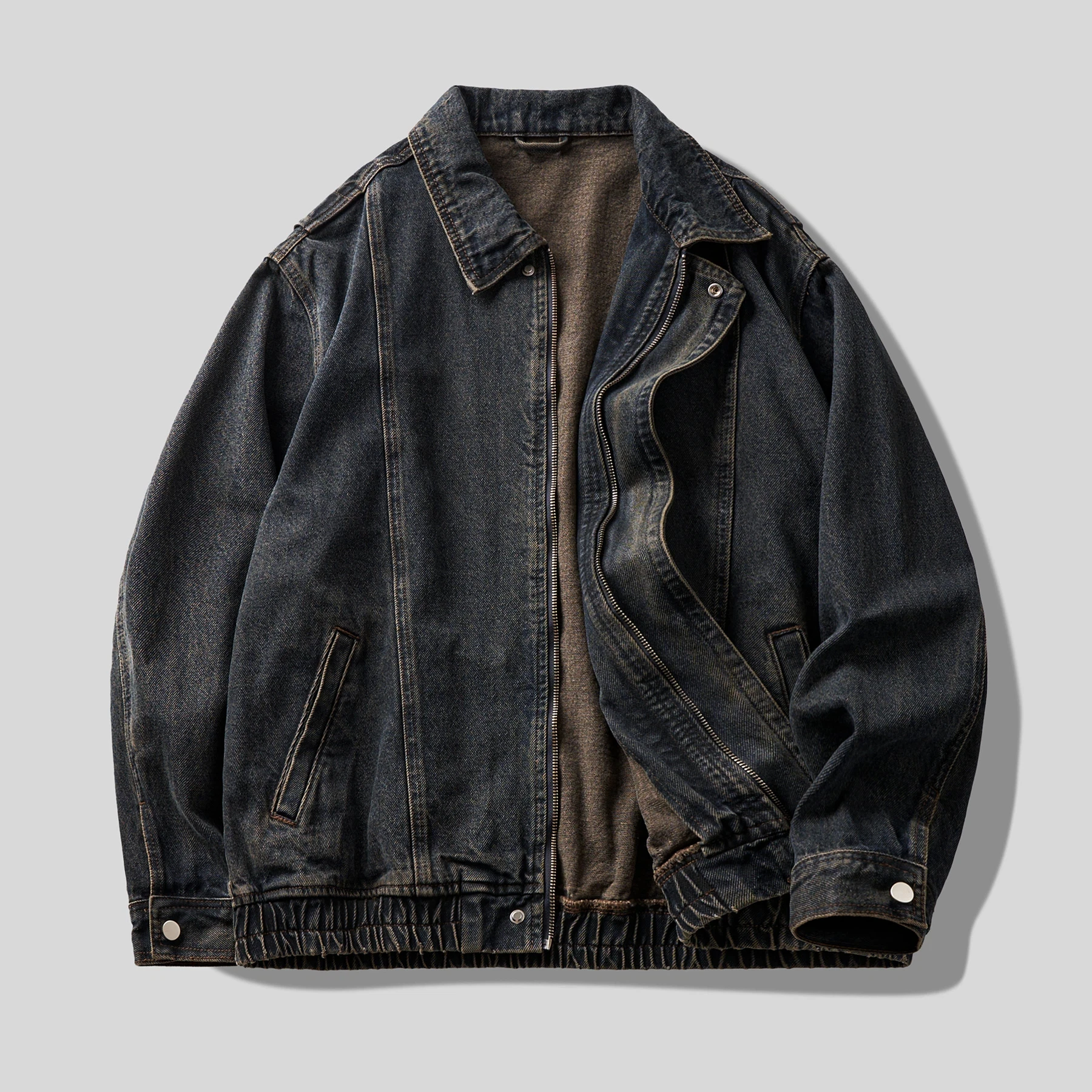 High Street Vintage, verblasste und gewaschene Workwear-Jeansjacke für Herren-Herbst-Losejacke