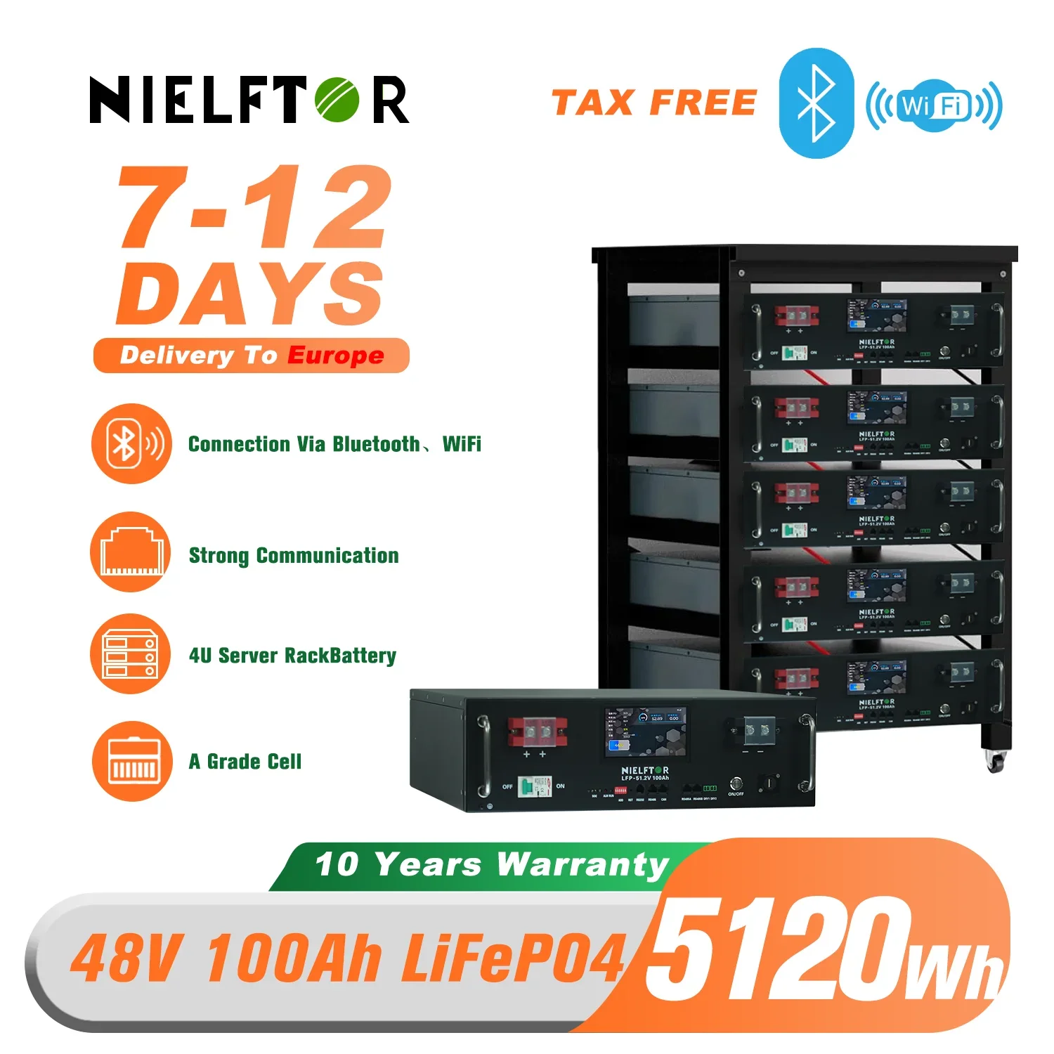 بطارية LiFePO4 48 فولت 100 أمبير في الساعة 5 كيلو وات في الساعة 51.2 فولت 100 أمبير 120 أمبير 200 أمبير 300 أمبير 400 أمبير 600 أمبير بطارية ليثيوم من الدرجة أ خلايا 6000 + دورة PL مخزون الاتحاد الأوروبي #2