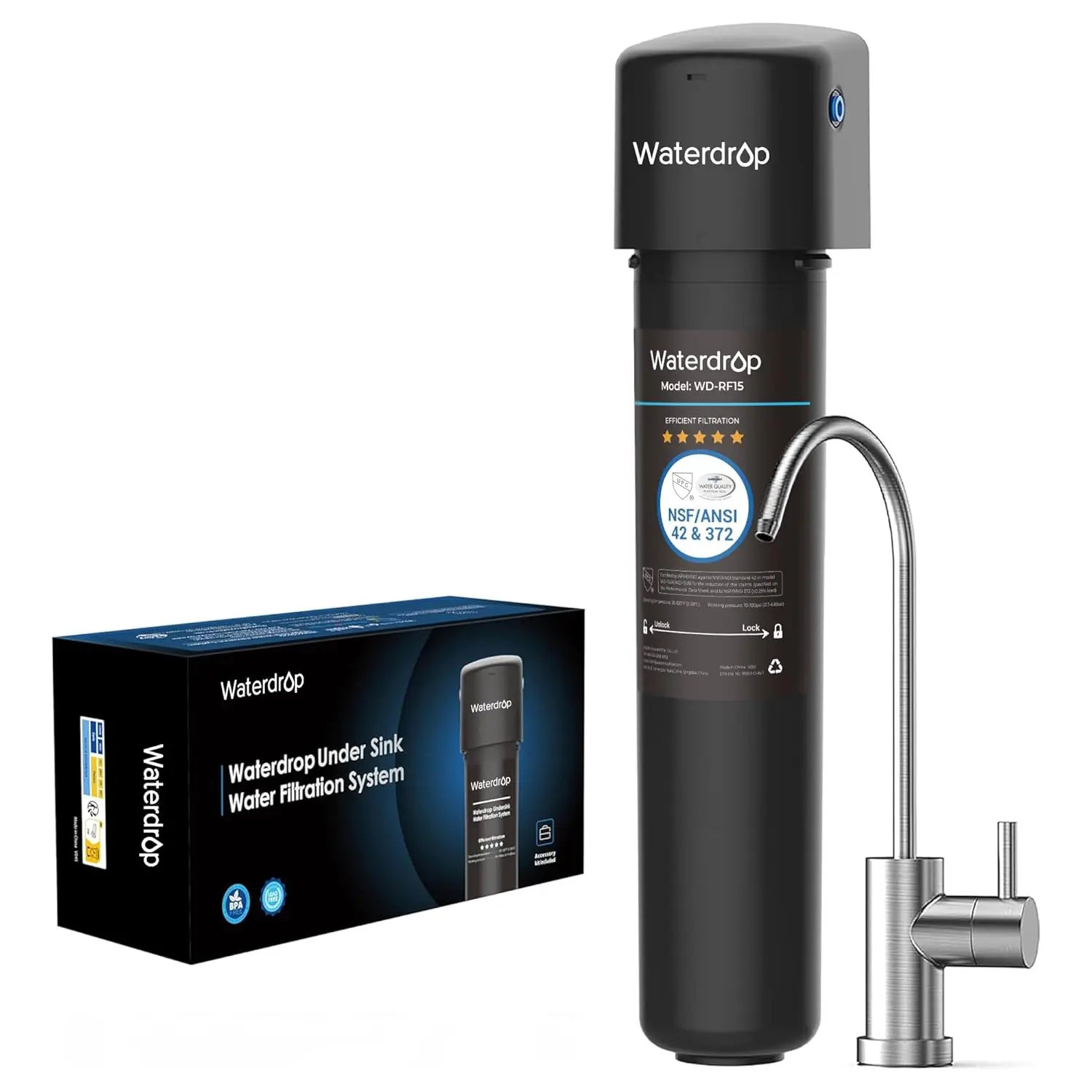 Waterdrop 15UB Under Sink Water Filter, Under Sink Water Filtration System for 2 Years, NSF/ANSI 42 Certified, 16K Gallons