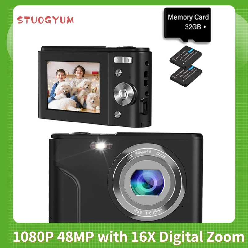 Digital Camera 48MP Video Blog Camera 16X Zoom Kids Cameras  with 32GB SD Card Cameras for Photography Portable Child Camera