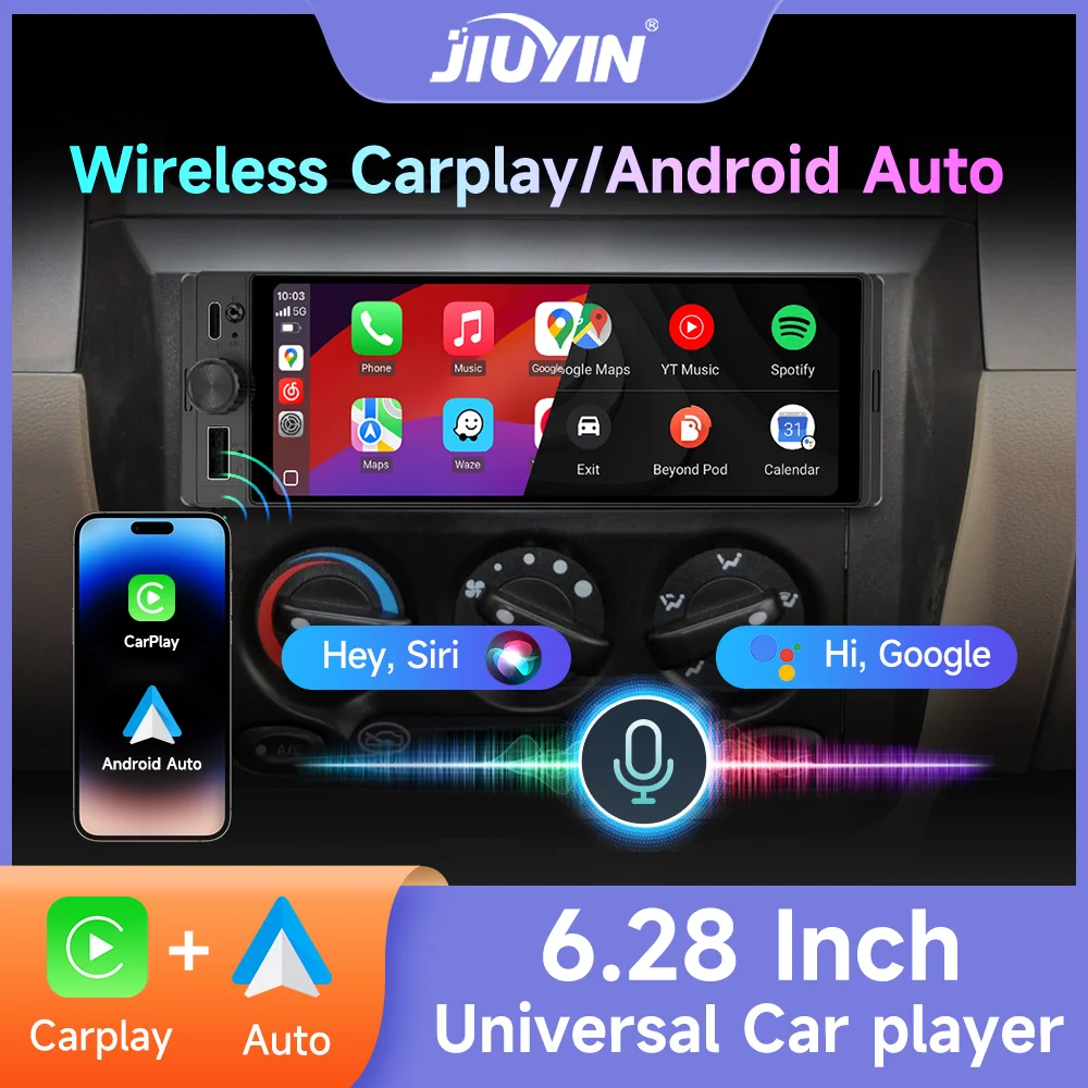 JIUYIN 6.28 Inch 1 Din Carplay Android Auto Car Radio Multimedia Video MP5 Player With BT FM Stereo USB Type-C Plug Autoradio