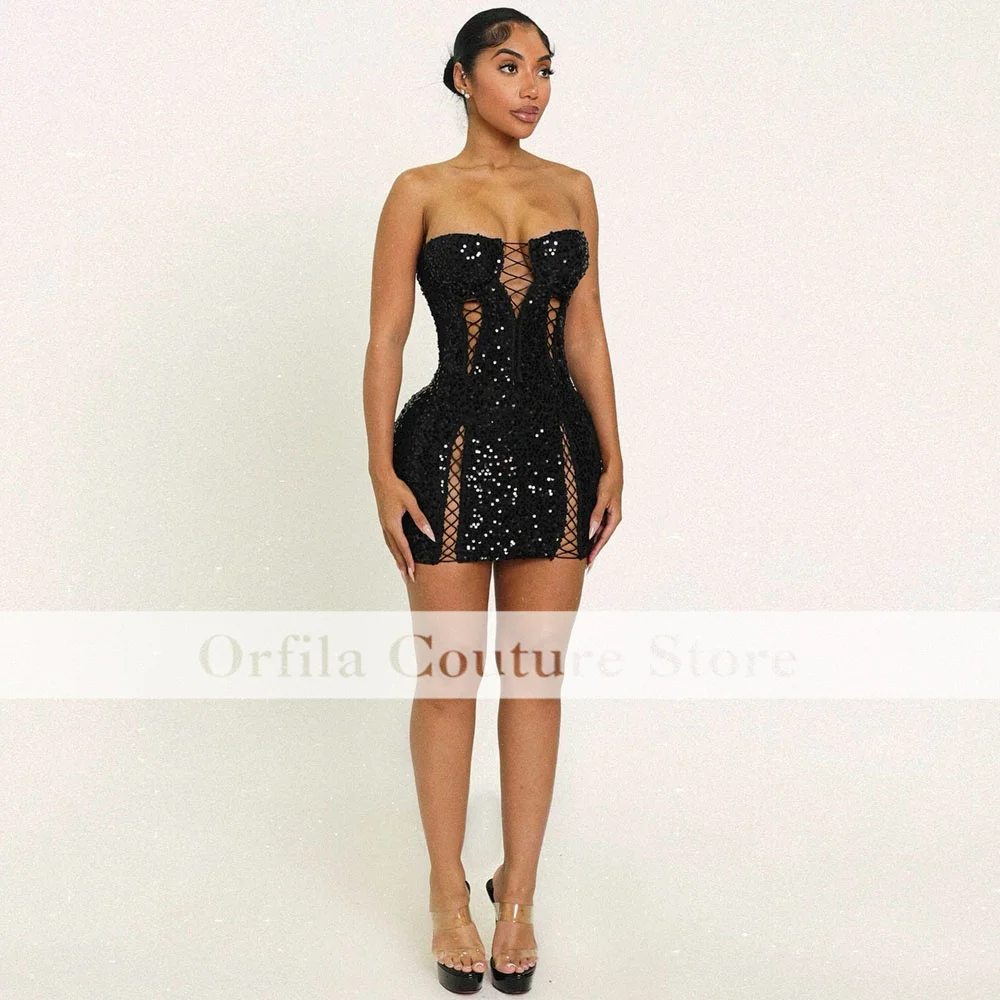 فساتين عيد ميلاد مثيرة باللون الأسود مطرزة للفتيات النيجيري فستان حفلة موسيقية صغير فساتين كوكتيل 2026 مخصص فيستدو دي فيستا