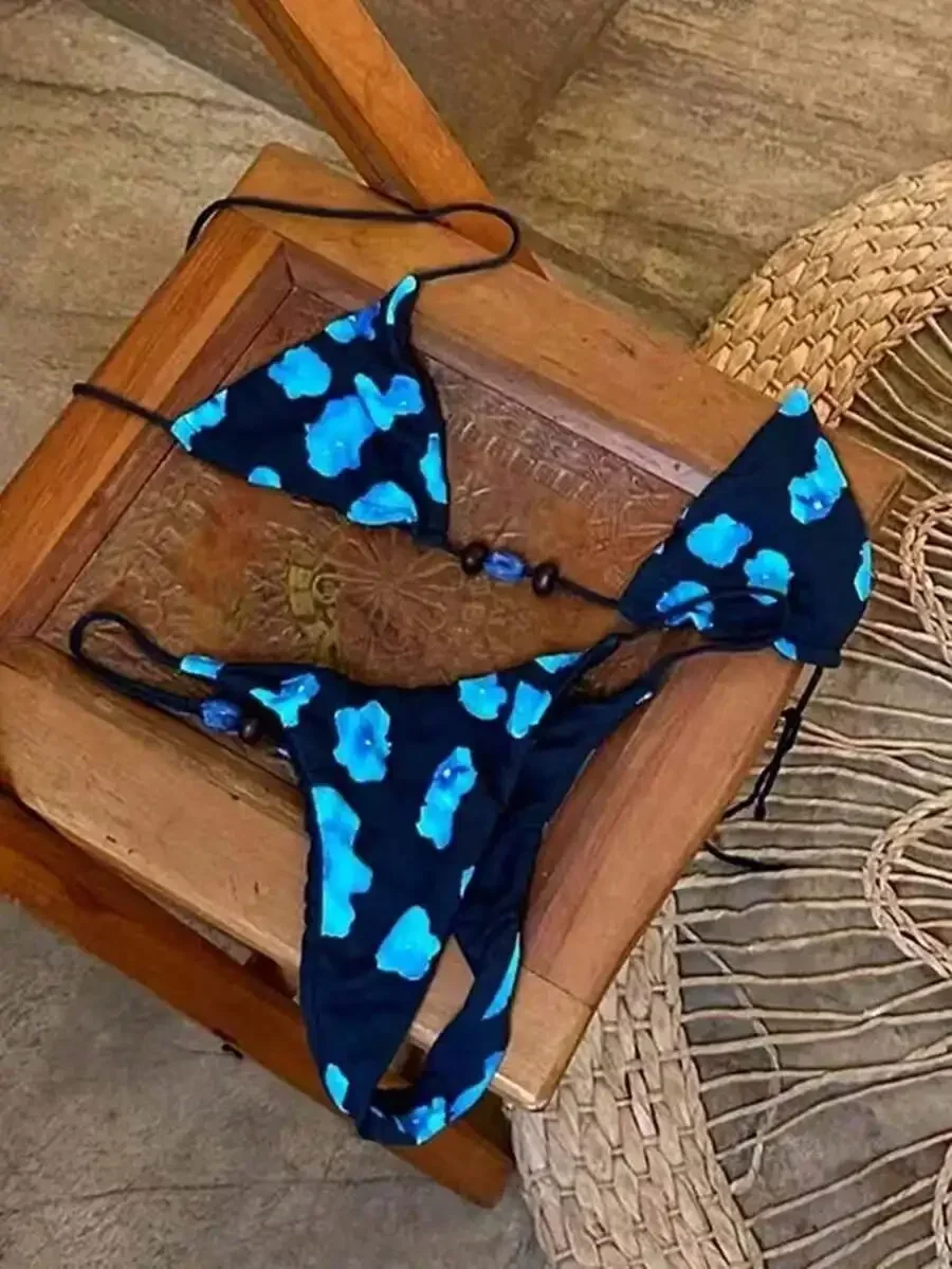 

Blue Printed Women Bikini Set For Beach Holiday Party