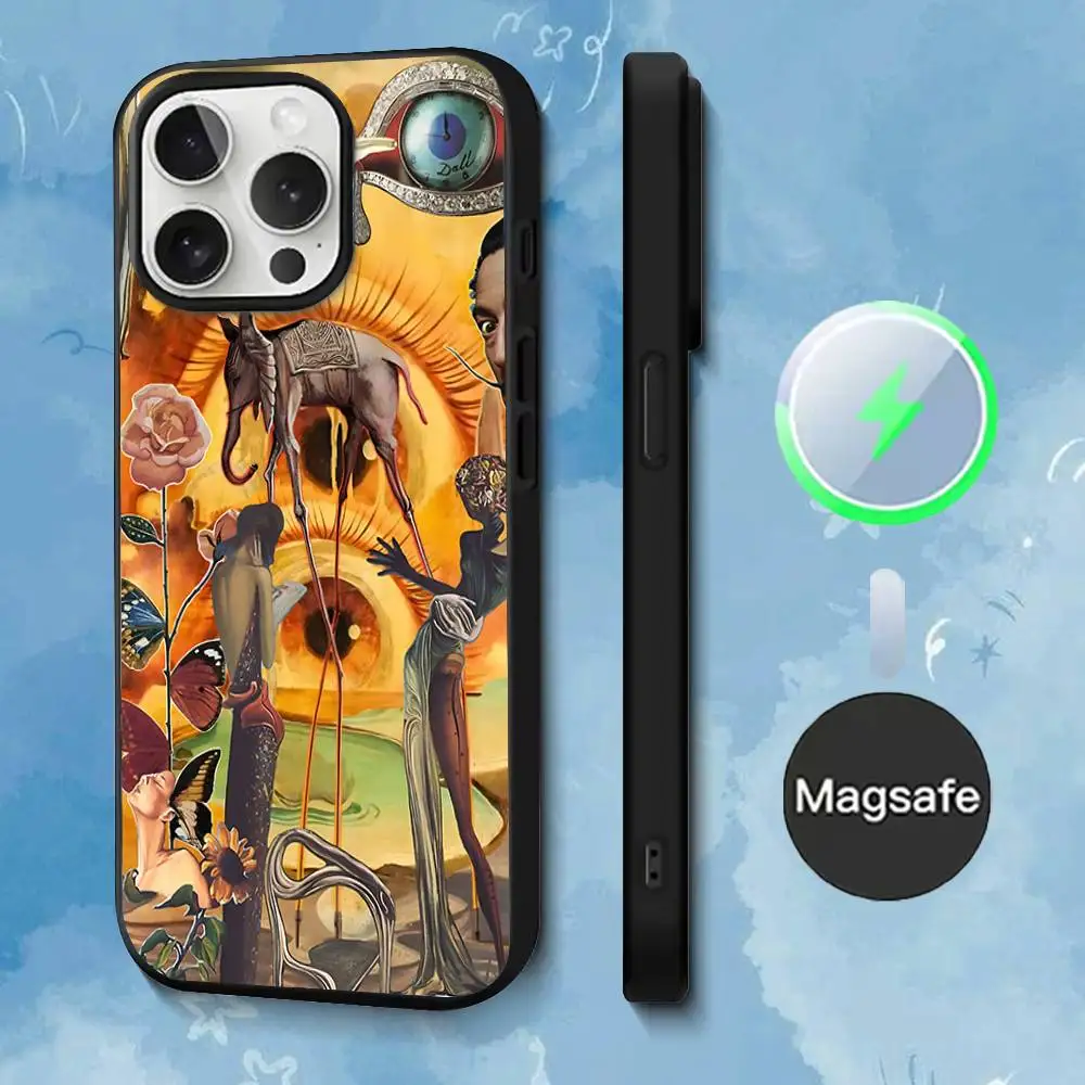 Etui na telefon S-Salvador D-Dali Art do iPhone'a 17, 16, 15, 14, 13, 12, 11, Pro, Max, Plus, Mini, SE4, E z magnetycznym systemem Magsafe do ładowania bezprzewodowego