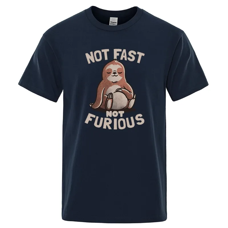 Not Fast Not Furious Kawaii Sloth Print Clothing Men Street Oversized T Shirts Breathable Cotton Streetwear Creativity T-Shirt - view 3