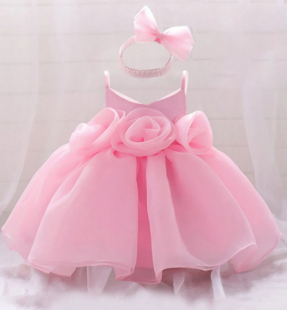 Baby 1st Birthday Party Girl Dress Christmas Costume Wedding Bow Princess Prom Gown Elegant White Flower Baptism Dress For Girl