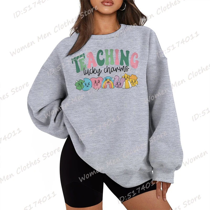 St Patrick's Day Teaching Lucky Charms Hoodless Sweatshirts Fashion Women's Clothes Casual Long-sleeved Winter Autumn Pullovers