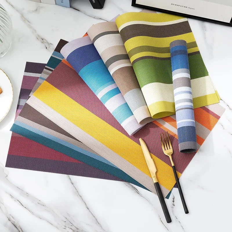 Nordic Multicolor Striped Pvc Placemats Restaurant Hotel Heat Insulation Table Coaster Waterproof Stain-Resistant Tableware Mats