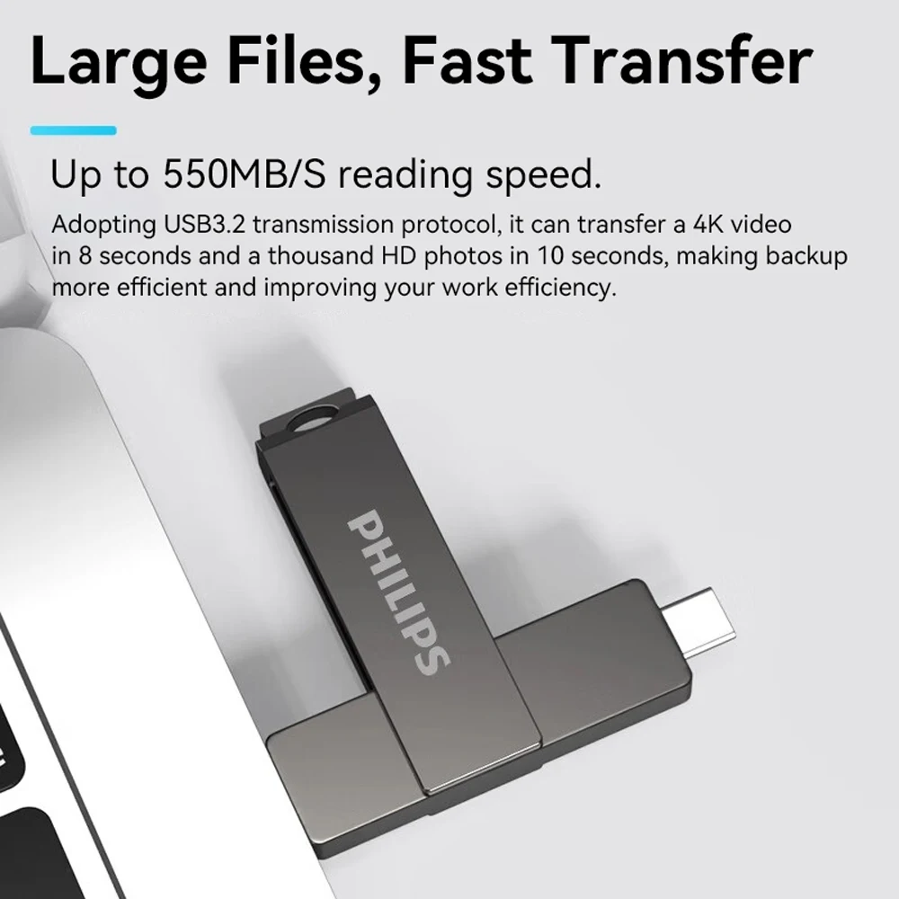 Philips Dark Gray USB3.2 Flash Drive High Speed Transfer Multi Capacity Portable Storage U Disk For PC Laptop Car Office