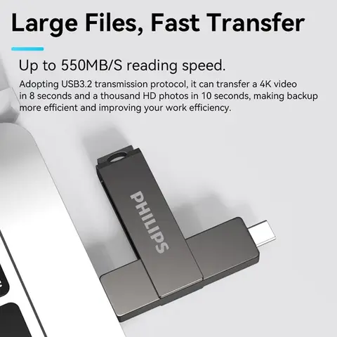 Philips Dark Gray USB3.2 Flash Drive High Speed Transfer Multi Capacity Portable Storage U Disk For PC Laptop Car Office