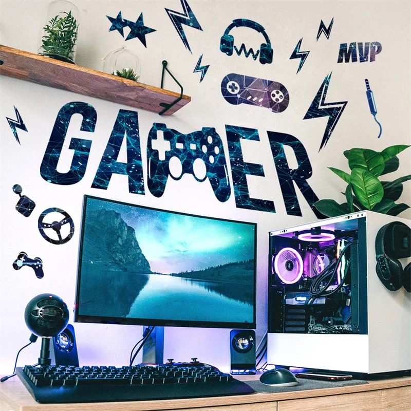 Gamer Vinyl Wall Stickers Game Room Decor Self Adhesive Gaming Room Accessories Decoration for Boy Bedroom Cute Poster Wallpaper