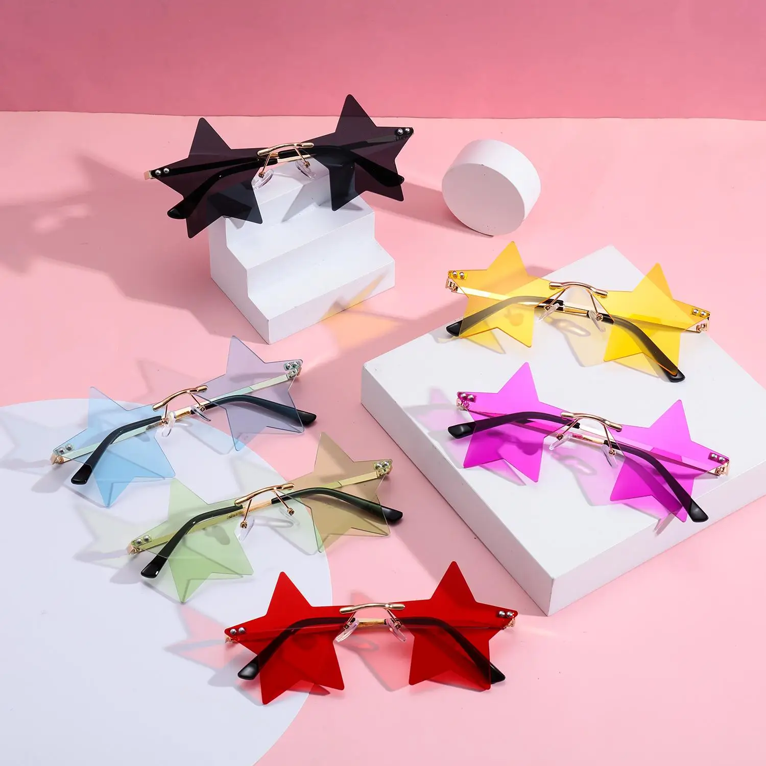 

Funny Pentagram Eyewear for Women & Men Sun Glasses Party Glasses Star Shape Rimless Sunglasses