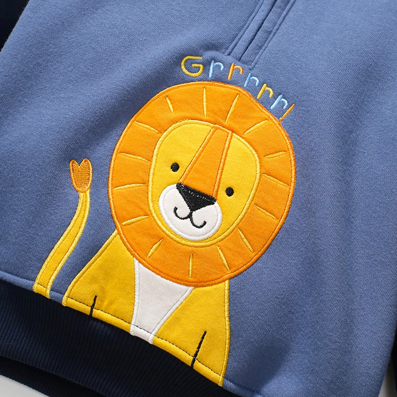 Little Maven Hoodies Children Kids Clothes Baby Boys Warm Fleece Outerwear Cartoon Lions Sweatshirt Spring and Autumn Tops