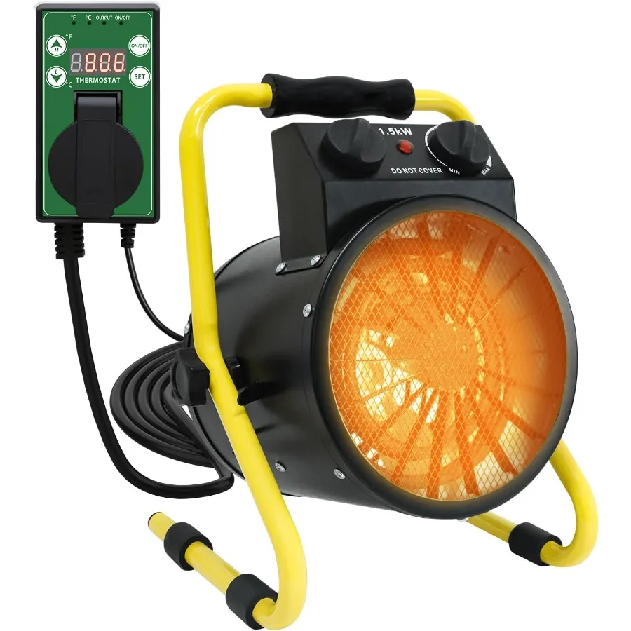 

1500W Outdoor Space Heater with Thermostat Electric Greenhouse Heater for Grow Tent Garage RV Shed Radiant Heat IPX4 Water-Resi