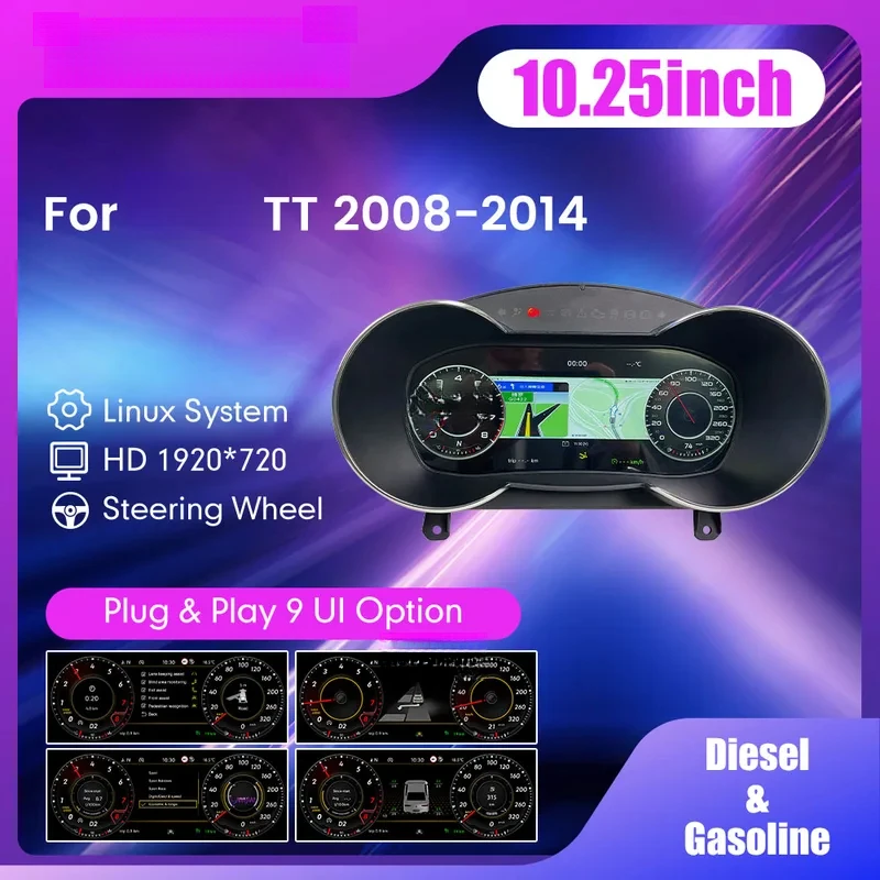 

Новейшая цифровая приборная панель LCD 10.25 дюймов для автомобилей TT 2008-2014: виртуальный кокпит, спидометр