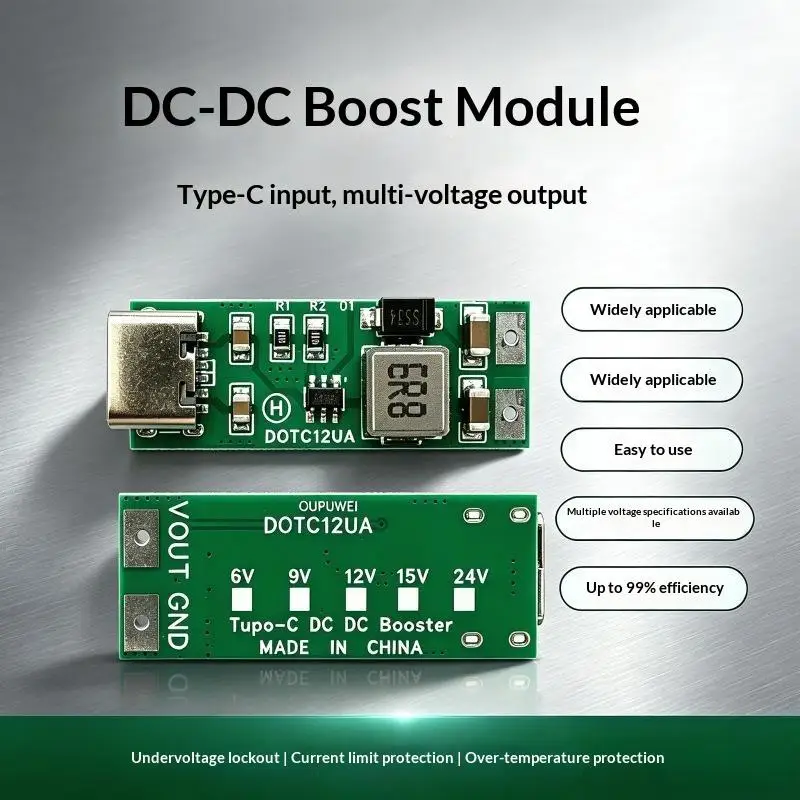9W Mini Type-C USB DC 5V To 6V 9V 12V 15V 24V Boost Step-up Converter PWM PFM Voltage Regulator Module Electronics Projects