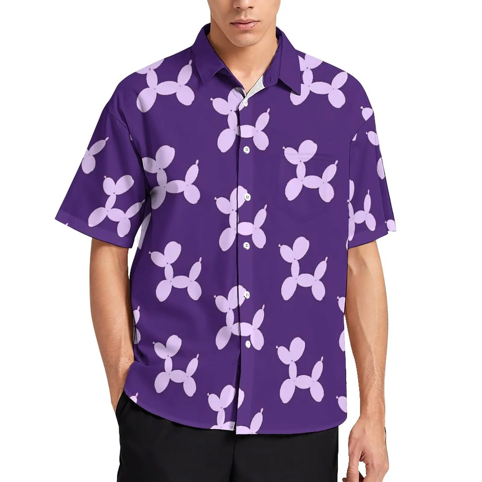 Balão cão solto camisa homem praia lavanda dos desenhos animados cães camisas casuais verão personalizado manga curta harajuku blusas oversize