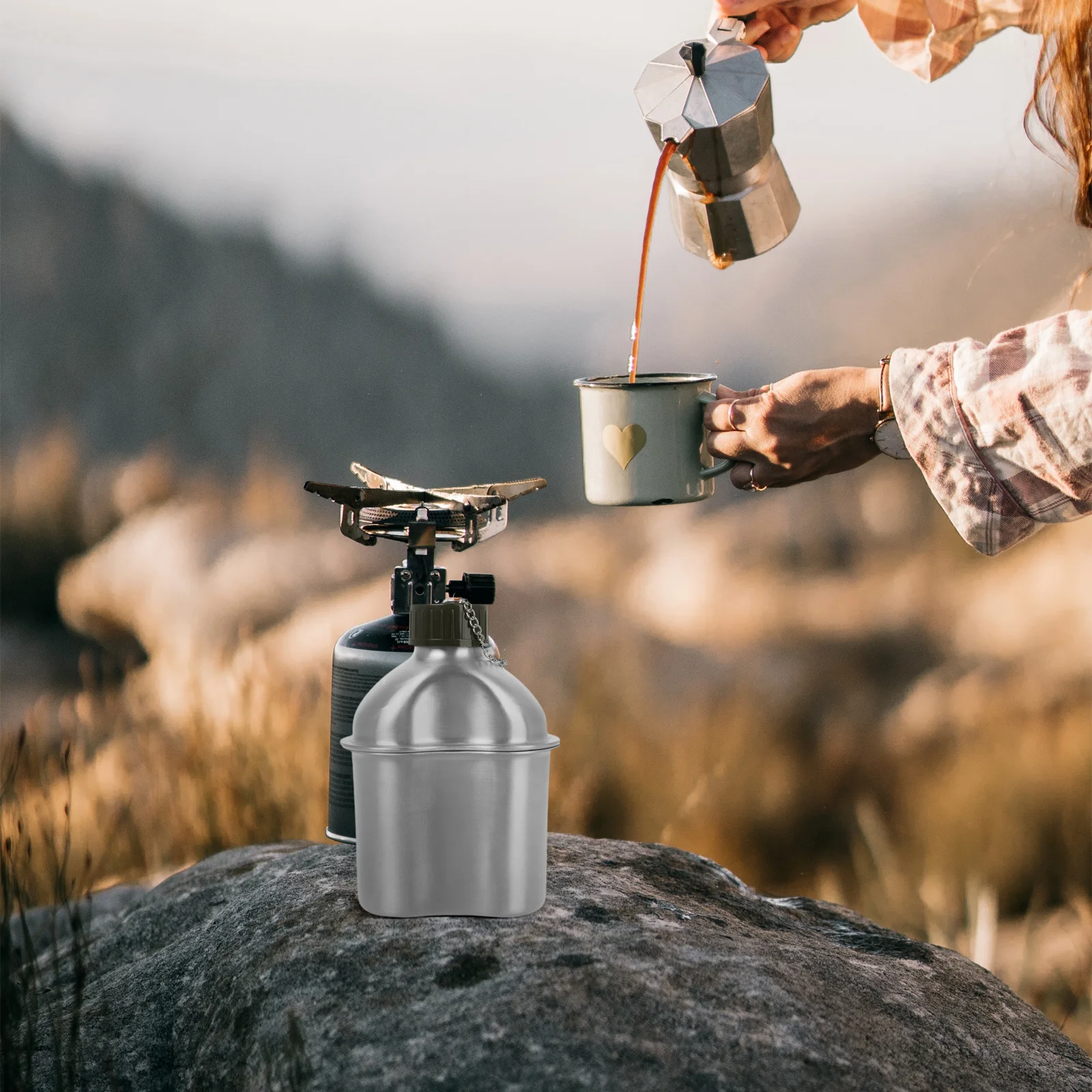 Juego de botellas de agua y tazas de aluminio, cantimplora portátil compacta de 0,98l para acampar, botella de agua para entrenamiento de senderismo al aire libre, 1 Juego