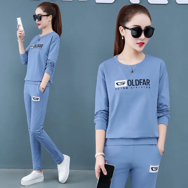 

Loose Casual Long Sleeve T-Shirt And Pants Set Women's Spring Autumn Fashionable Sportswear Two-Piece Suit Comfortable Polyester