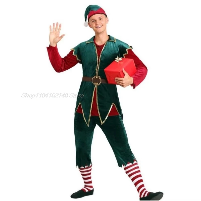 Nuovo costume da elfo di Natale di Babbo Natale per uomini e donne adulti Costumi da festa di Natale europei e americani