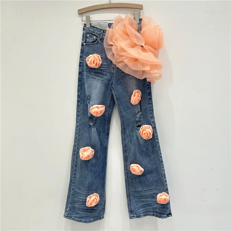 european-and-american-style-floral-jeans-women-2024-spring-new-three-dimensional-large-flower-ripped-washed-denim-pants-jeans