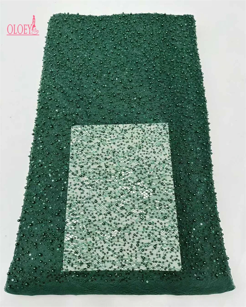 Tessuto di pizzo con perline Tulle francese Ricamo in pizzo Tessuto di perline con paillettes africane di alta qualità per abiti da sposa da donna