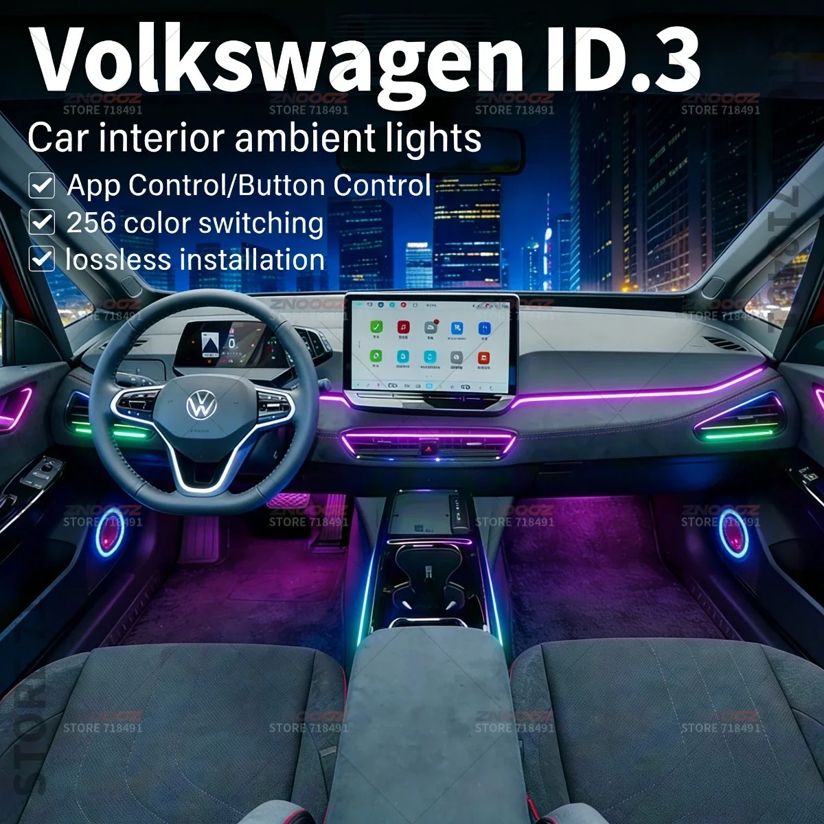 22in1 RGB Car Interior Acrylic Car Ambient Lights RGB Hidden Acrylic Strip Decoration Atmosphere Accessories For VW ID.3