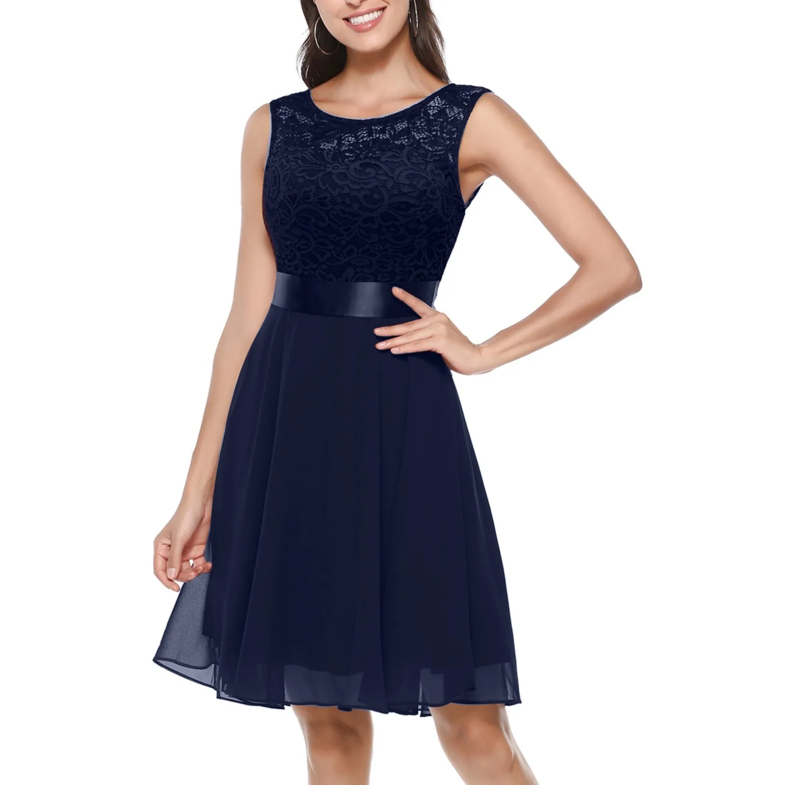 Elegante vestido floral de renda para mulheres, vestidos formais, monocromático, casamento de dama de honra, vestido de linha, verão