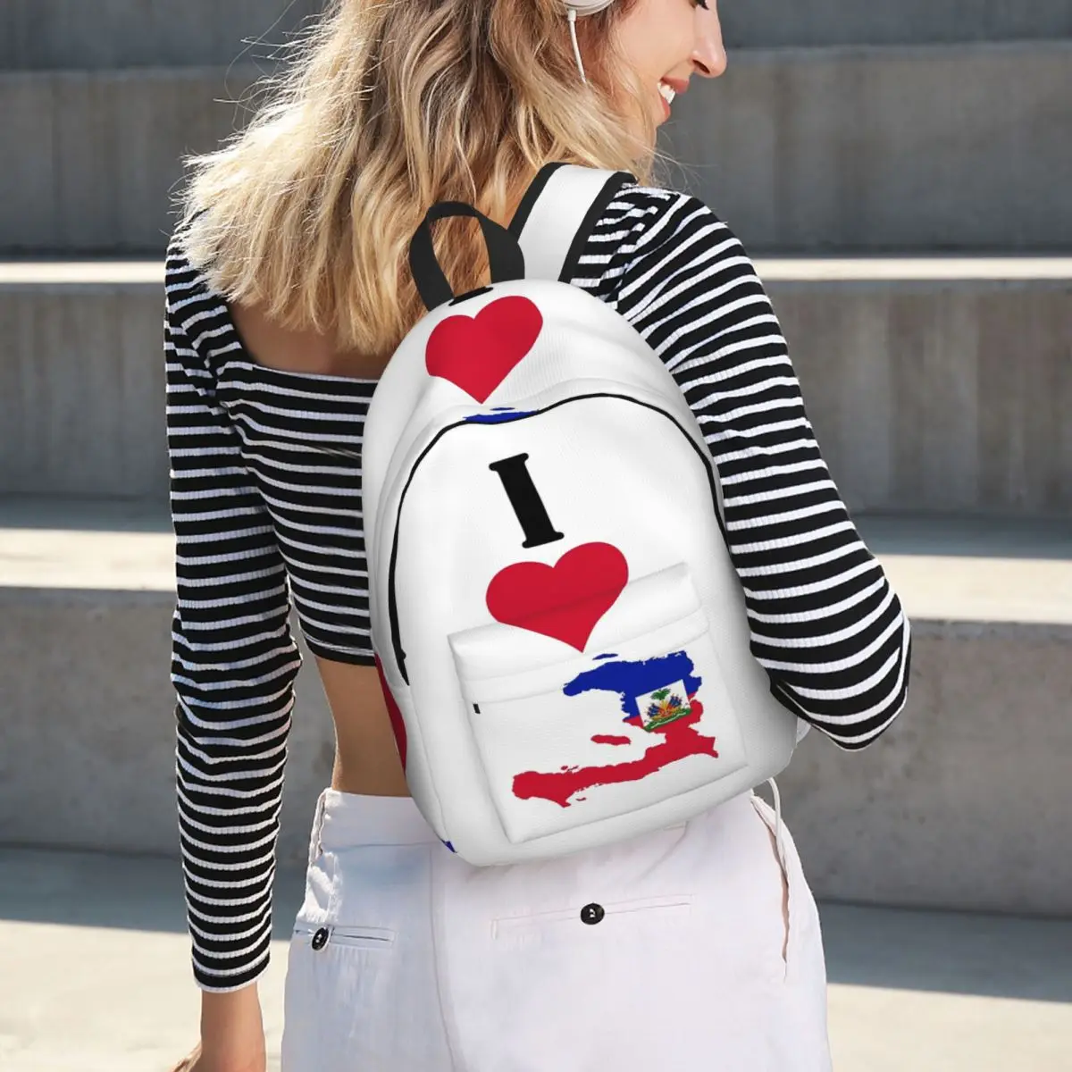 I Love Haiti Vertical I Heart Haitian National Flag Map Backpack Hot Sale Daypack BookBag School Bag Shoulder Bags for Men Women