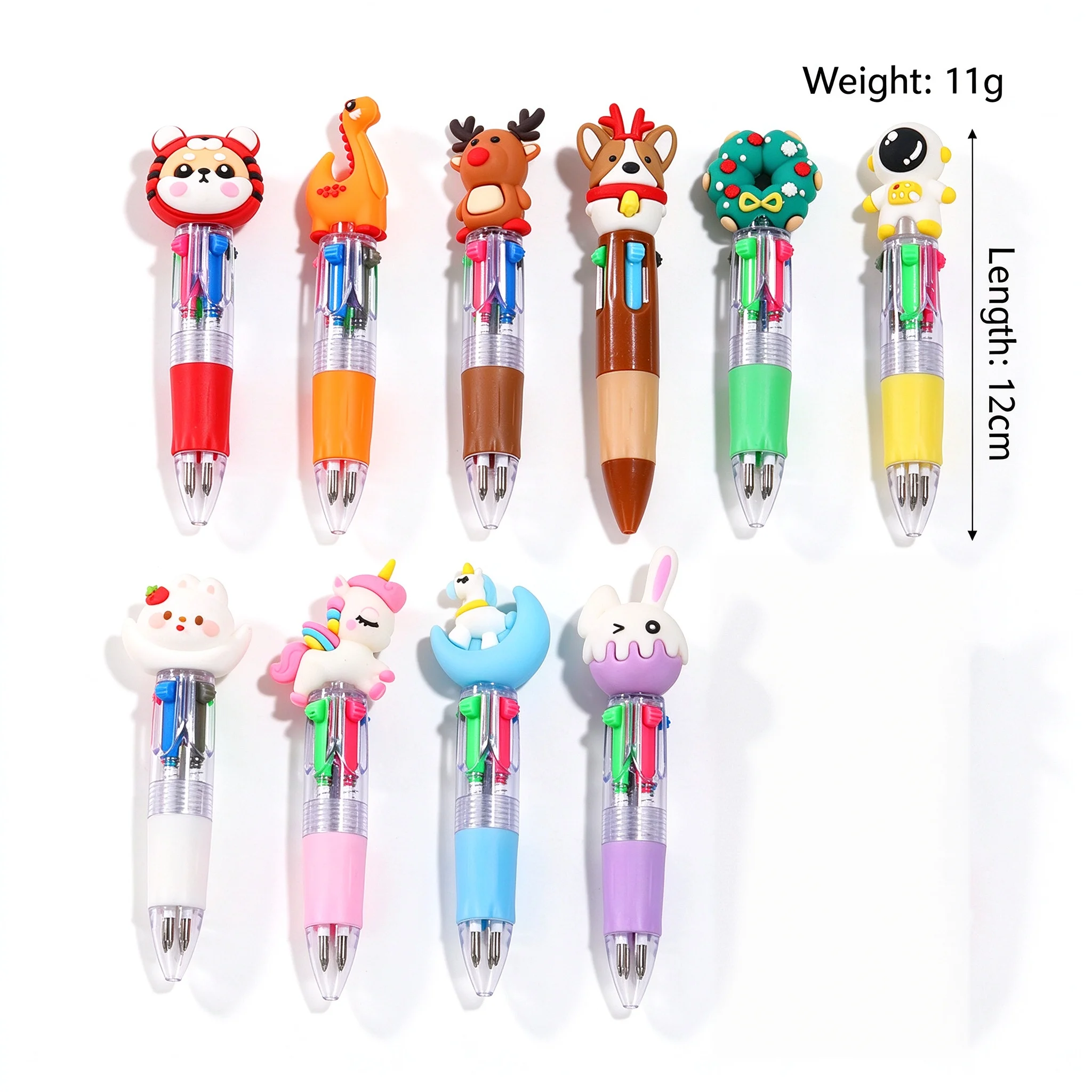 Cute Kawaii 4-Color Retractable Ballpoint Pen, Mini Short Click Pen, Student Journal Marking Stationery (10 Pens)
