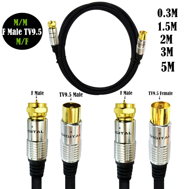 TV 9.5mm Male To F Type Male & Female Coaxial TV Satellite Antenna Cable 0.3m 1.5m 2m 3m 5m