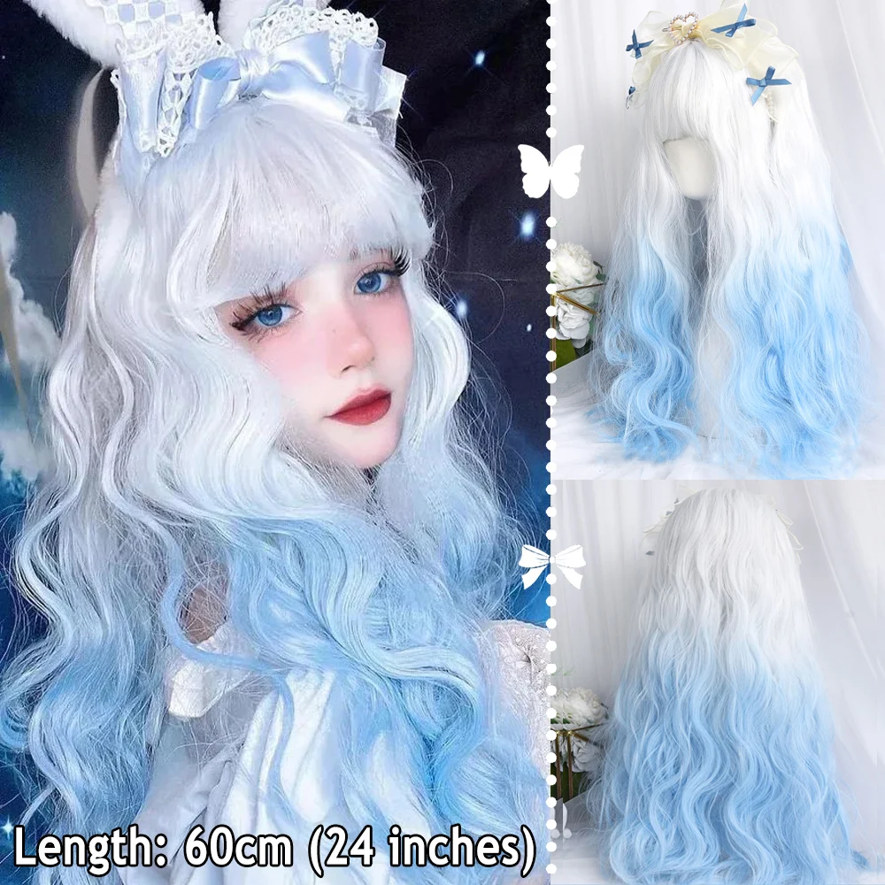 Schwarze Lolita-Perücke für Frauen, langes gewelltes Haar, 75 cm, lockige Perücke mit Pony, Cosplay-Stirnband-Perücken, synthetische Perücken für den täglichen Gebrauch