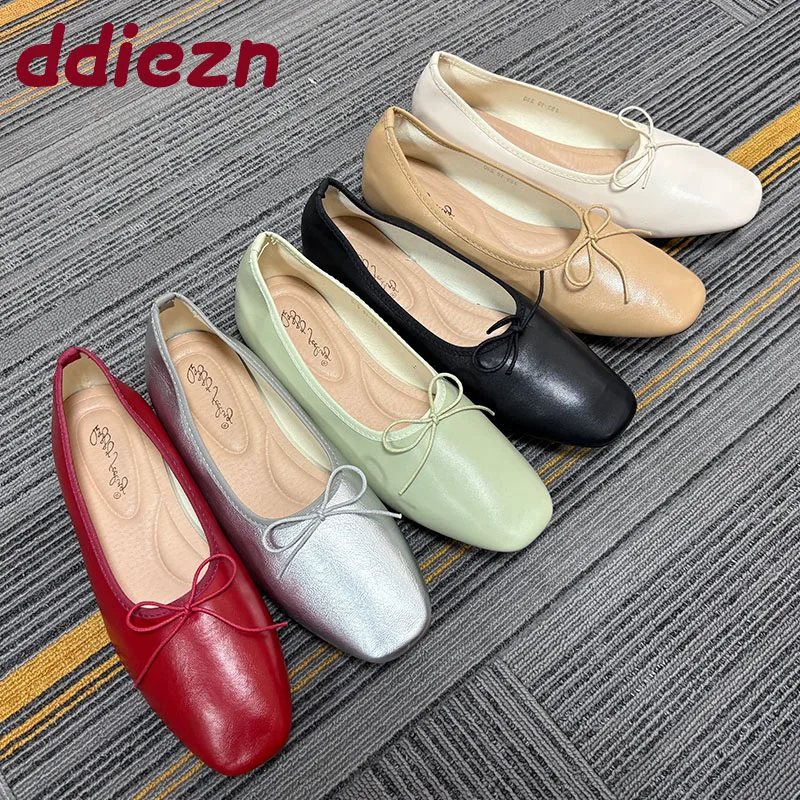 Female Shallow Round Toe Footwear Women Ballet Flats Dance Shoes 2026 New Fashion Butterfly-Knot Ladies Flats Slip On Shoes
