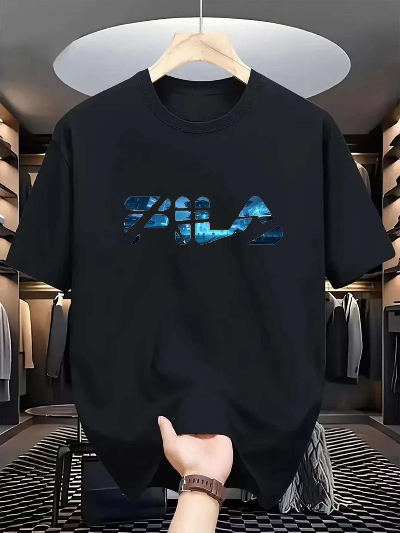2026 New Parent‑Child Family Matching Unisex Oversized T‑Shirt Cyber Futuristic Stylized Letter Chest Front PrintStreetwear Tops