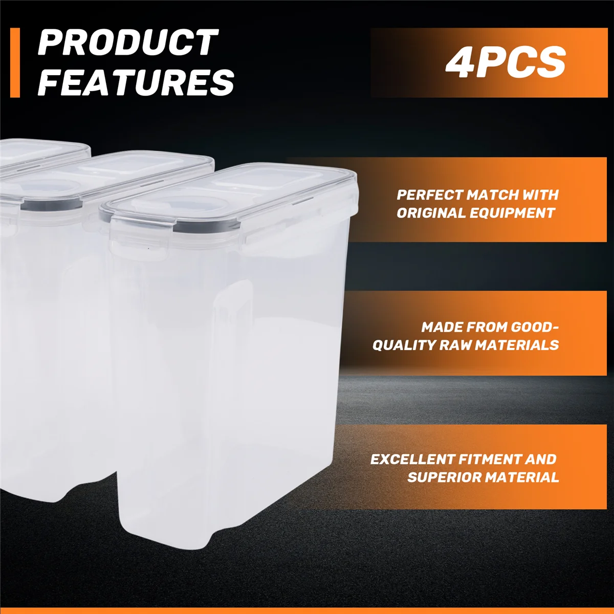 Qualitative 4Pcs Cereal Storage Container Set, PP Airtight Food Storage Containers 2.5L for Cereal, Snacks and Sugar