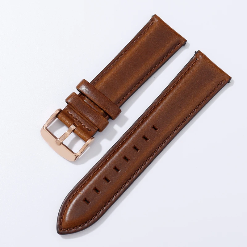 Genuine Leather Watch Band Rose Gold Clasp Black Brown Bracelet 18mm 20mm 22mm Quick Release Leather Watch Strap Watch Wristband