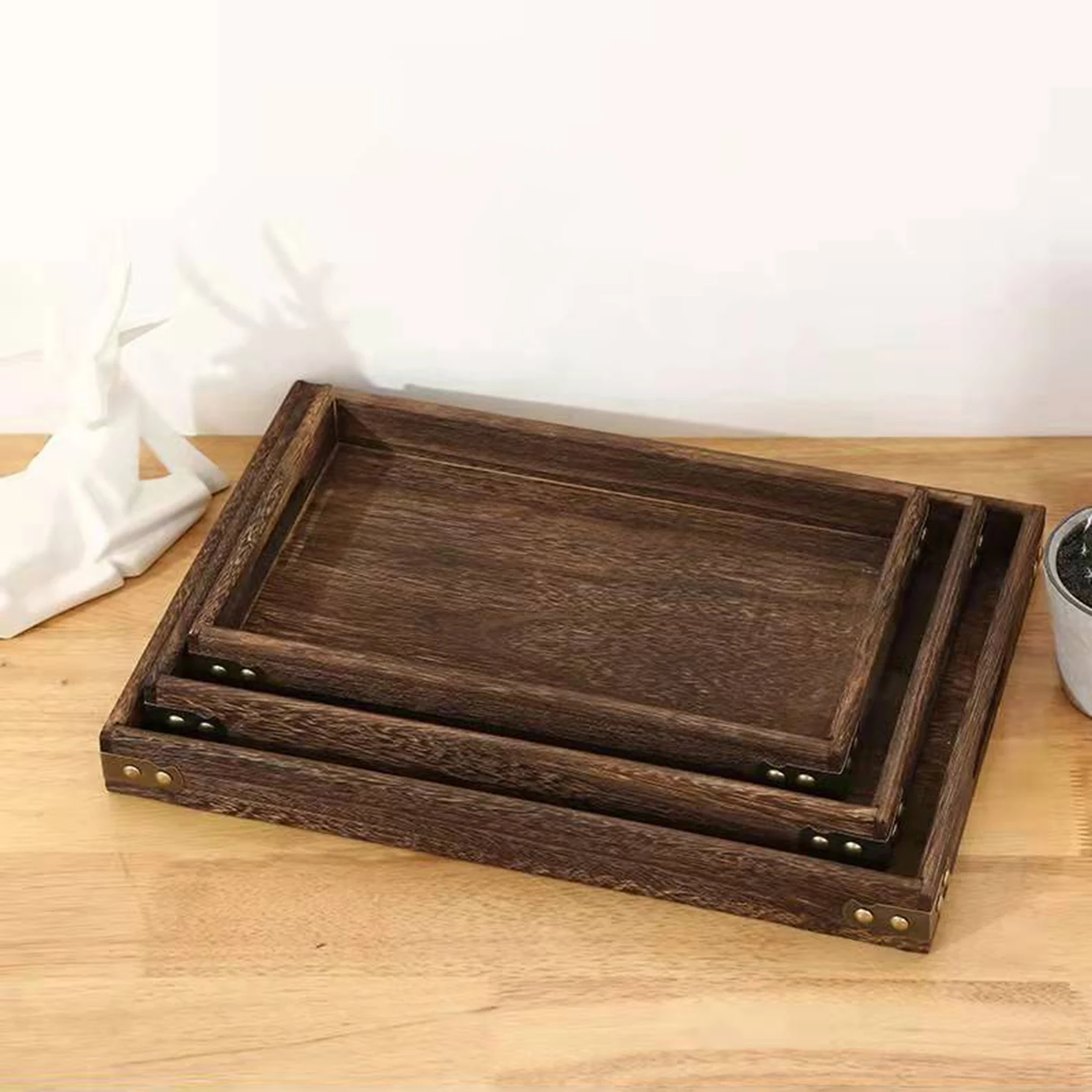 Wooden Service Tray with Handles Handmade Classic Wooden Tray Rectangle Wooden Tray for Home Decor