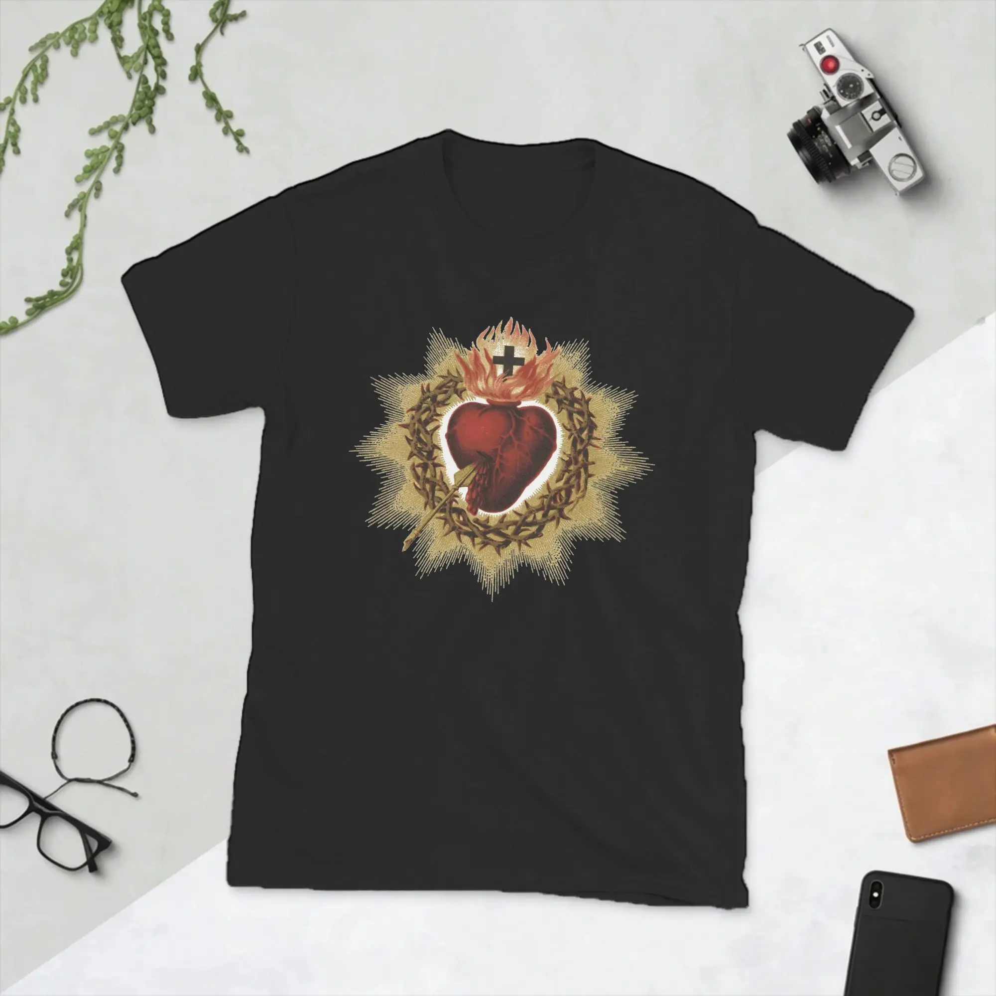 Men's Sacred Heart of Jesus T Shirts Catholic 100% Cotton Tops Leisure Short Sleeve O Neck Tees Birthday Present T-Shirt