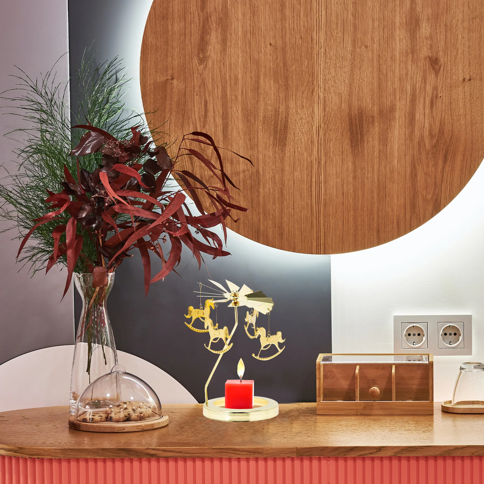 

Creative Rotatable Carousel Decorative Candlestick for Party Festive Decor Carousel Decorative Candlestick