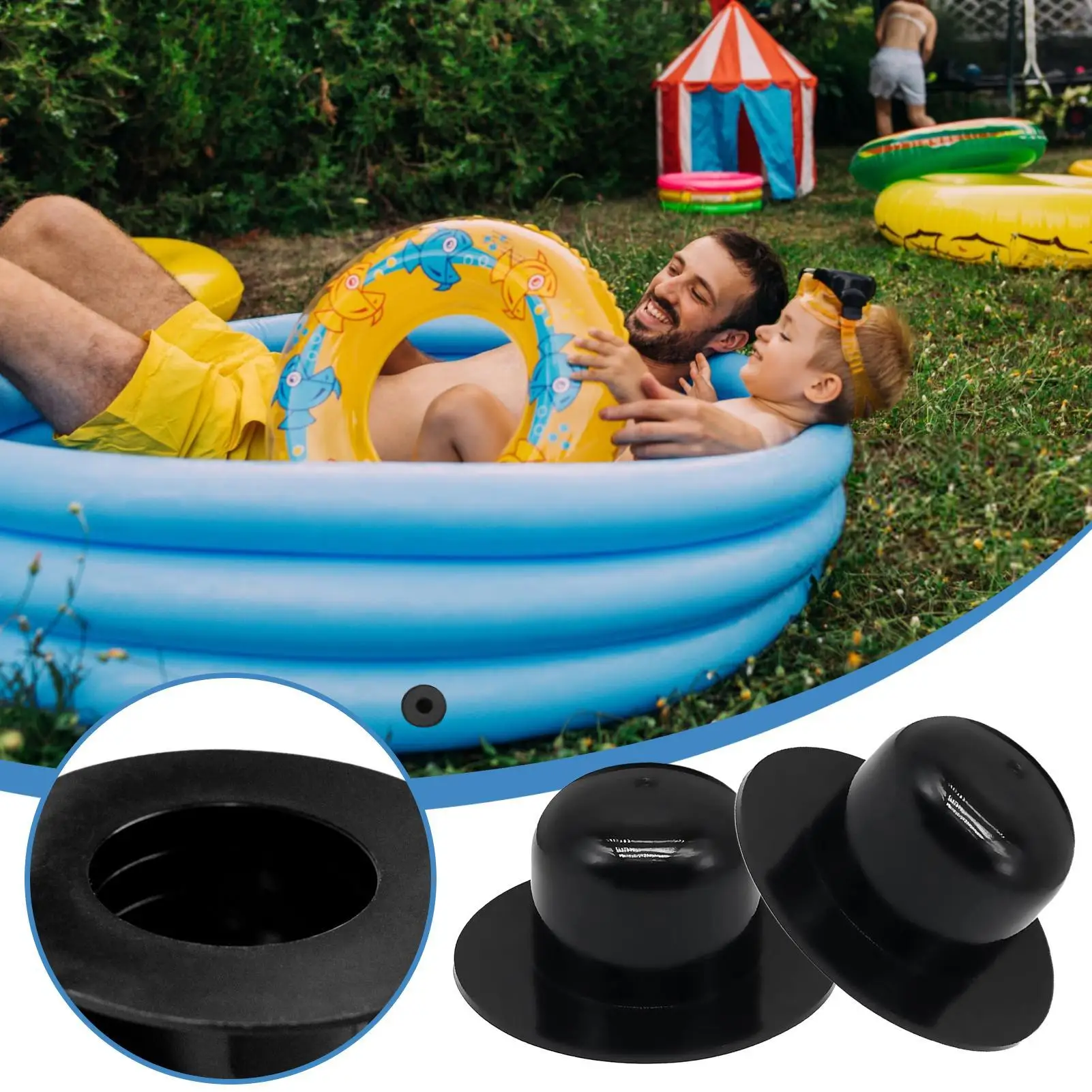 2PCS PVC Swimming Pool Drain Plug Pump Strainer Hole Plug Water Stopper Durable Thickened Pool WallPlug Black