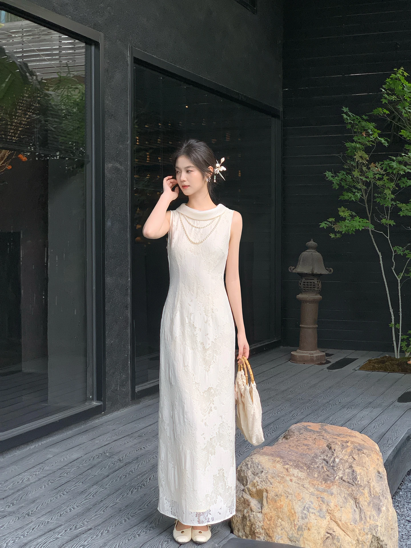 

Платье в стиле Chuan с цветочной вышивкой и кружевом, без рукавов, с завышенной талией, приталенное, в холодных тонах, с круглым вырезом, повседневное, женское, модное