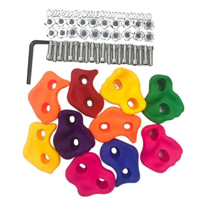 Hot 10Pcs Mixed Color Plastic Children Kids Rock Climbing Wood Wall Stones Hand Feet Holds Grip Kits With Screws