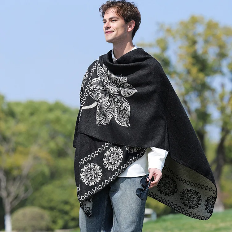 Autumn and Winter New Cape Shawl Warm Men's Hot Selling Split Cape Travel Driving Multi-purpose Poncho Cloak Coat Gift P1