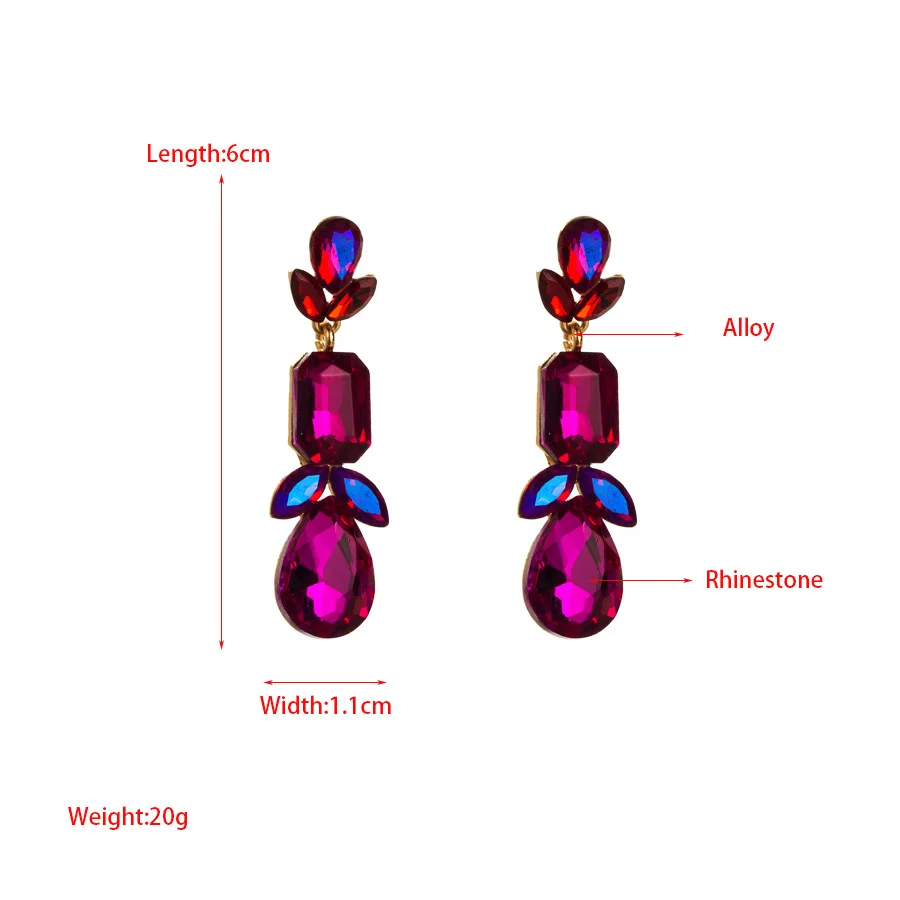 Fuchsia Green Crystals Leaf Dangle Earrings For Women Luxury Elegant Brincos Pendant Jewelry Ear Accessories