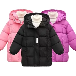 New Long Solid Color Hooded Children's Jacket Winter Warm Down Jacket 3-10 Year Old Children's Winter Work Clothes