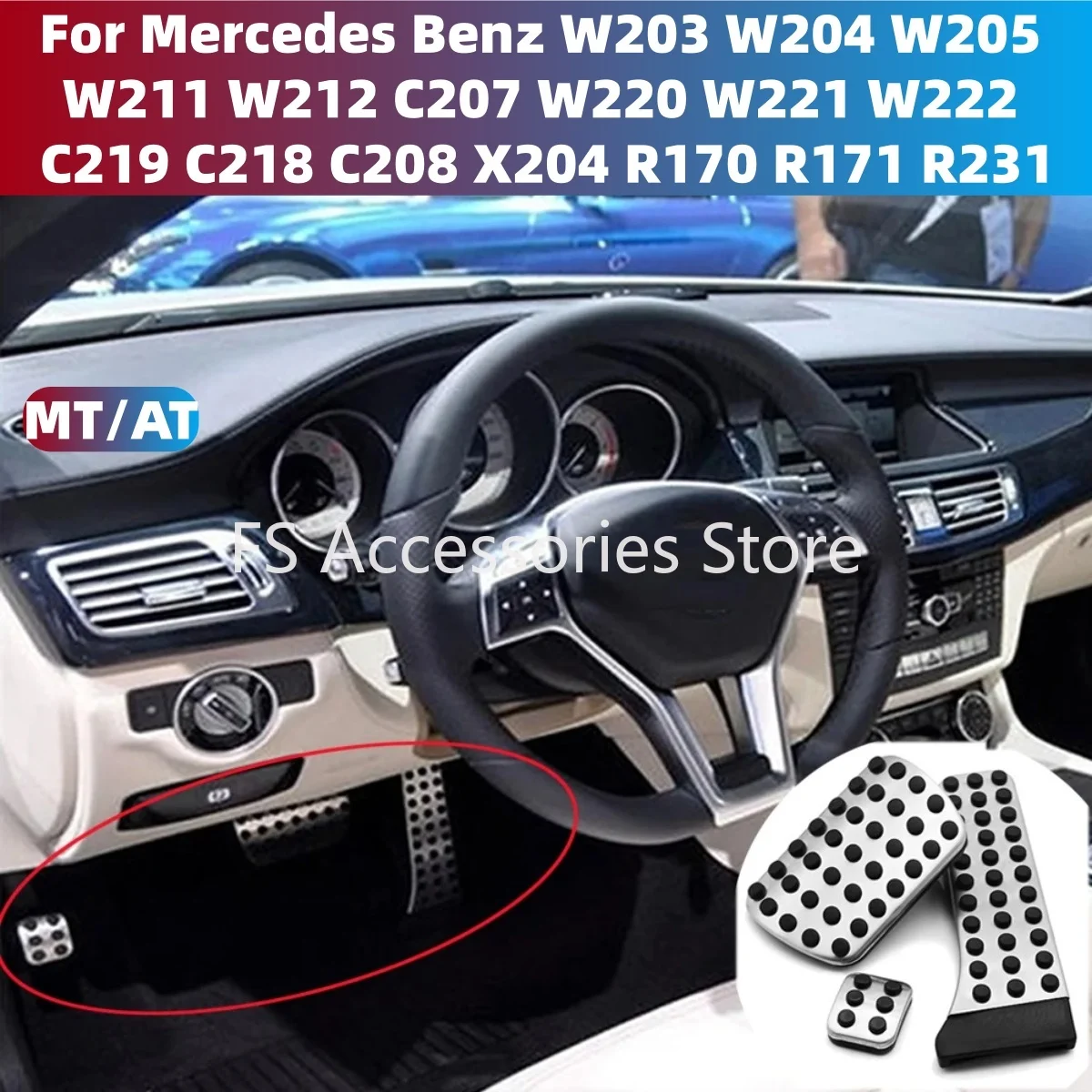 Für Mercedes Benz W203 W204 W205 Rutschfeste Gas-Brems-Kupplungs-Pedalauflage Abdeckung Manuelle Automatikgetriebe Pedale Zubehör
