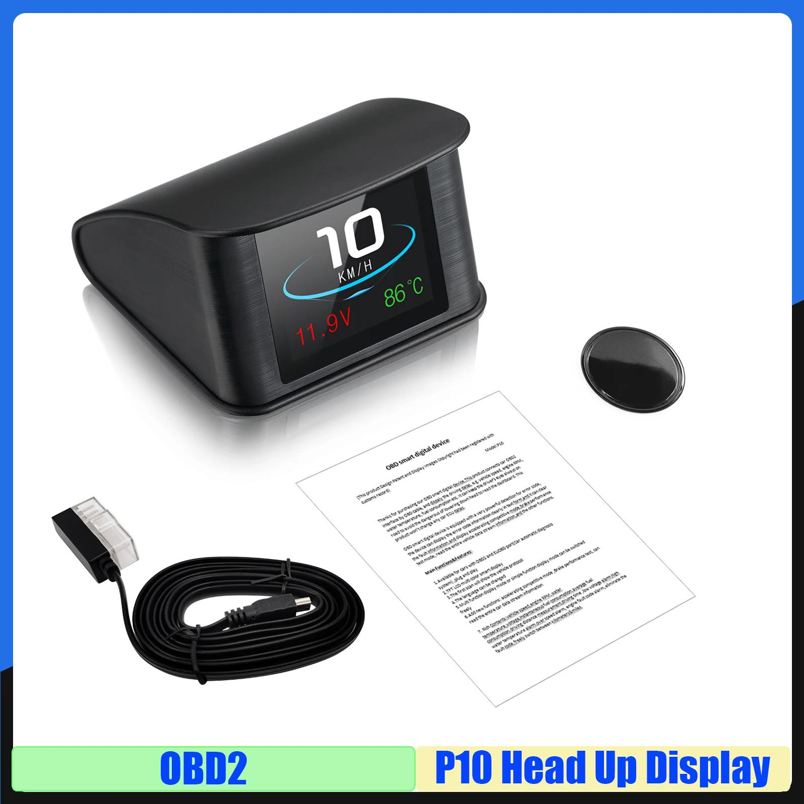 P10 coche OBD2 pantalla frontal OBD HUD ordenador a bordo velocímetro Digital temperatura del agua y aceite RPM tiempo velocidad voltaje personalizado