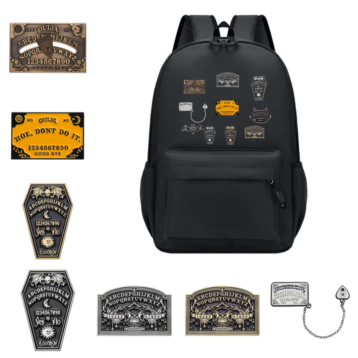 Halloween Horror Ouija magische Brosche Emaille Persönlichkeit mysteriöse gotische Brief Abzeichen Metall Rucksack Kleidung Anstecknadel Geschenk