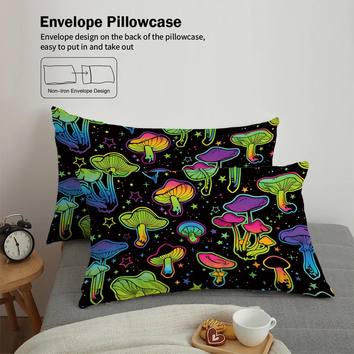 3-piece down duvet cover with gradient mushroom print (1 down duvet cover+2 pillowcases, no core) Halloween themed bedding set